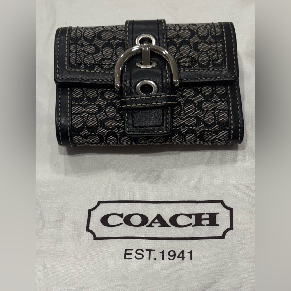 Coach Soho Signature CC Jacquard Mini Black and Grey Wallet